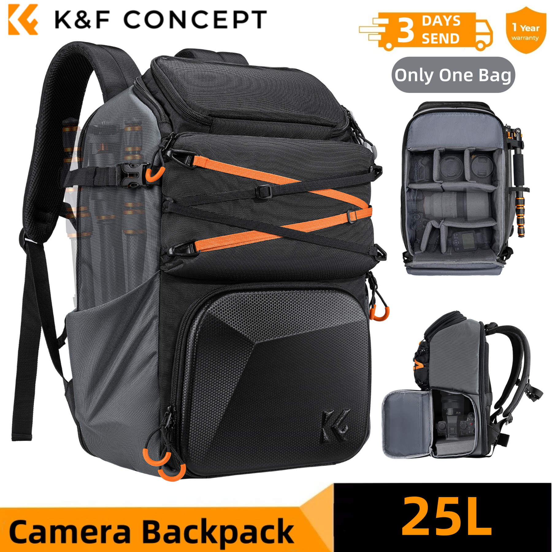 Photography Lighting Equipment Bags - K&F CONCEPT 25L Outdoor Camera Backpack
