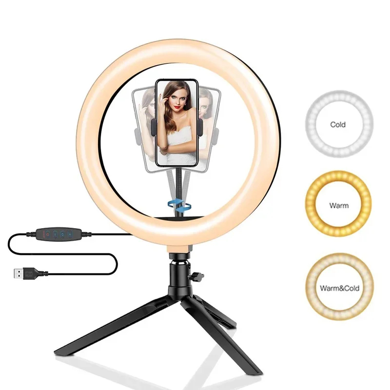 Photography Lighting For Studio - Dimmable26cm LED Ring Light Kit with