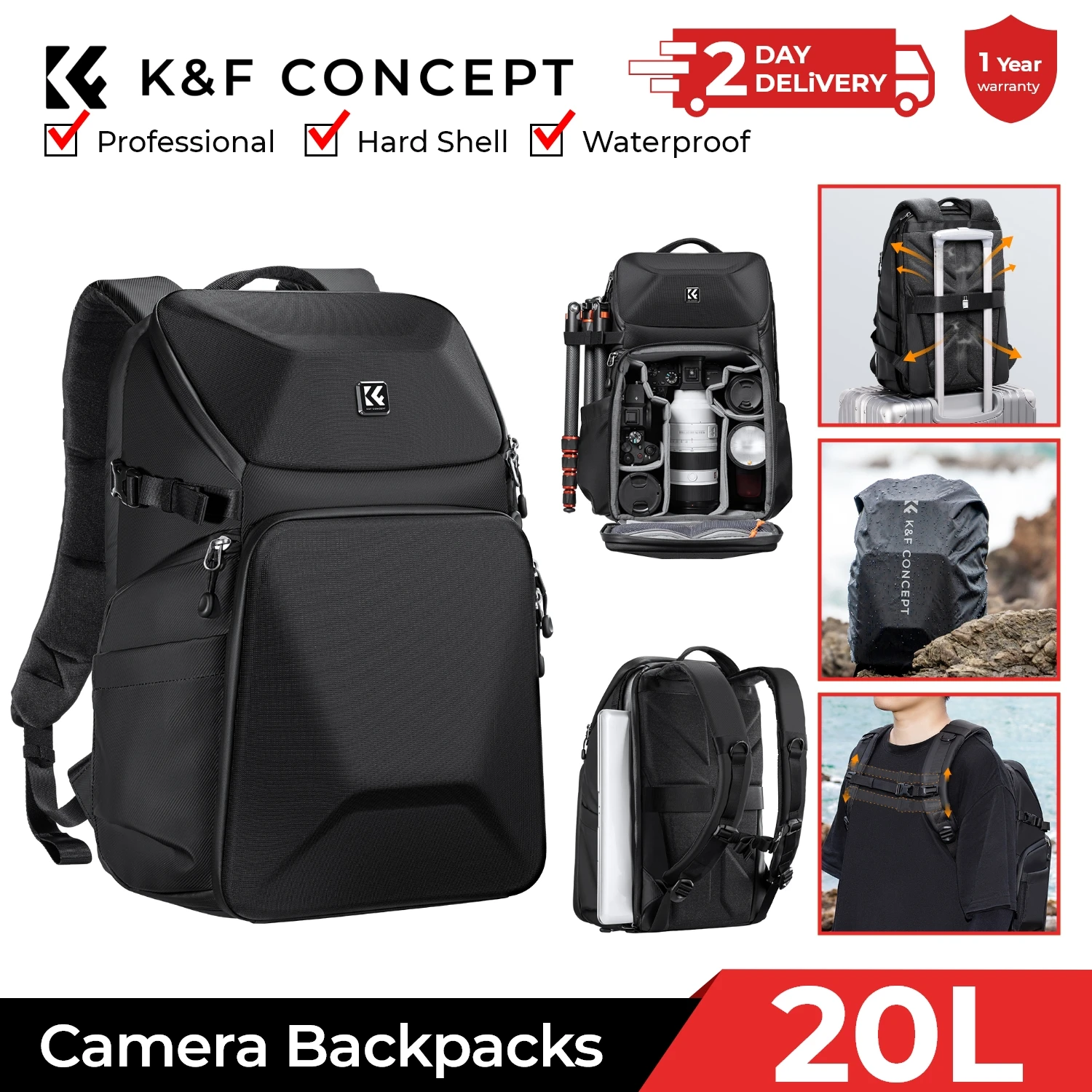 K&F CONCEPT 20L Camera Backpac - Photography Lighting Equipment Bags recension och pris