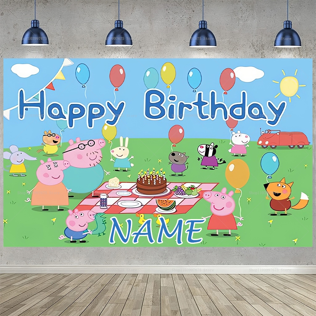 Custom Name Cartoon Peppa Pig  - Photography Lighting Backdrop recension och pris