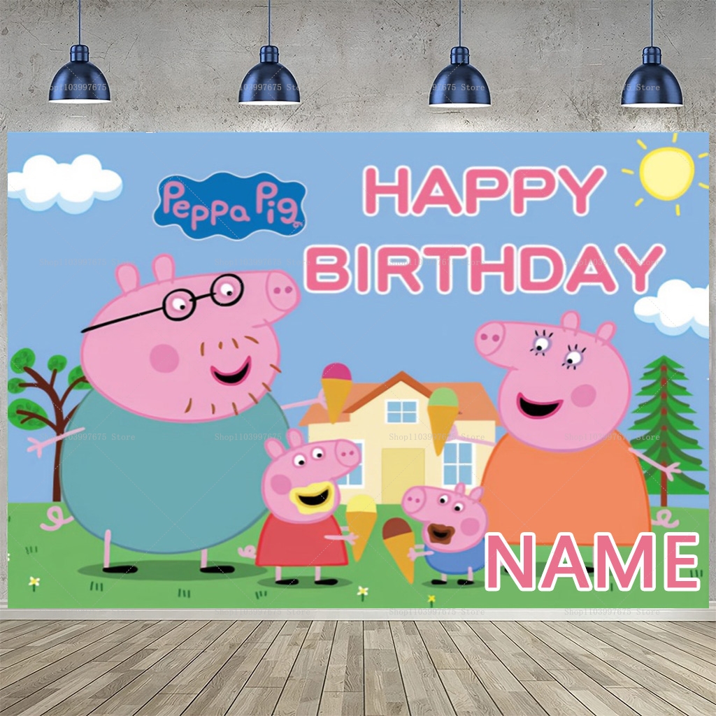 Custom Name Cartoon Peppa Pig  - Photography Lighting Backdrop recension och pris