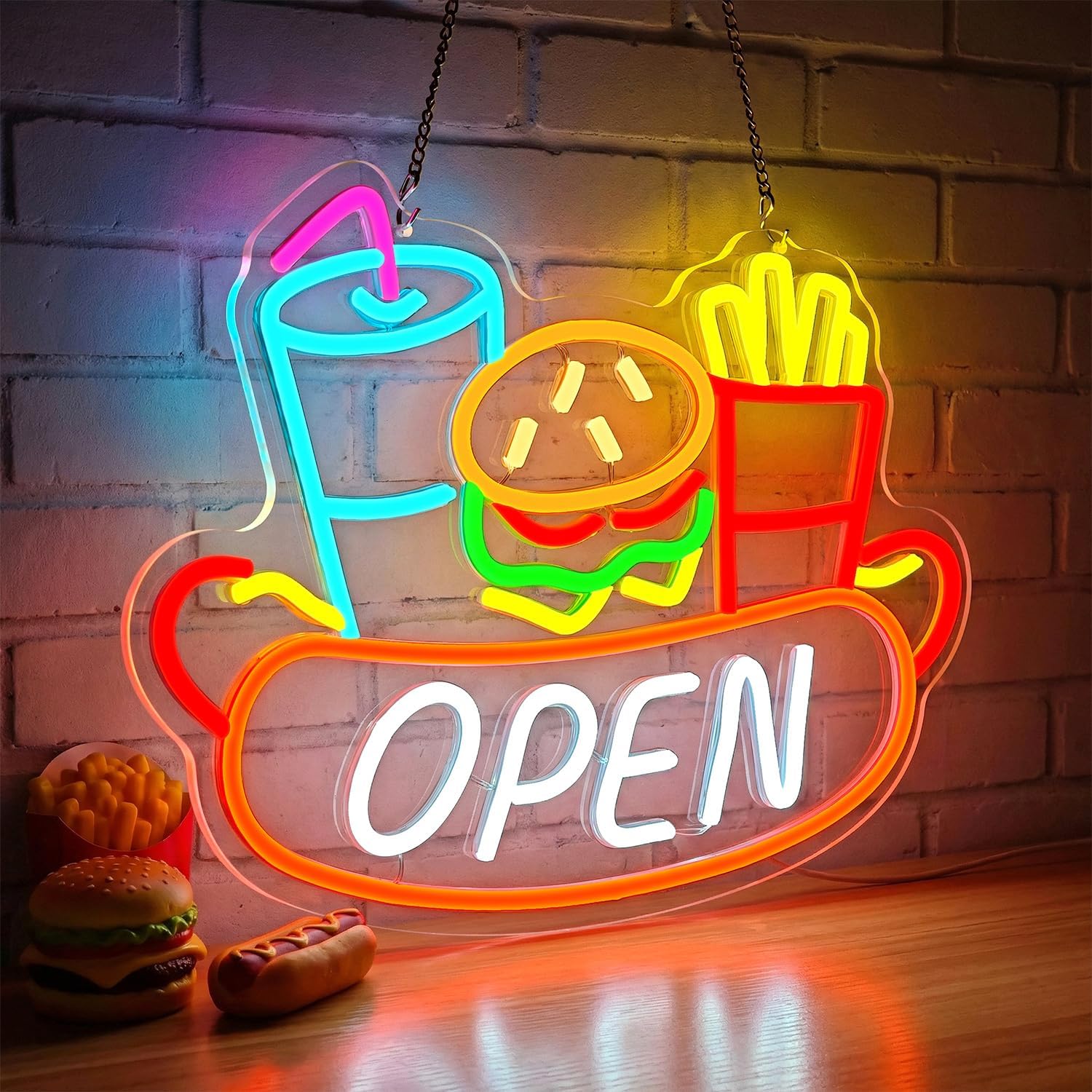 Open Neon Sign USB Burger Frie - Photography Lighting For Food recension och pris